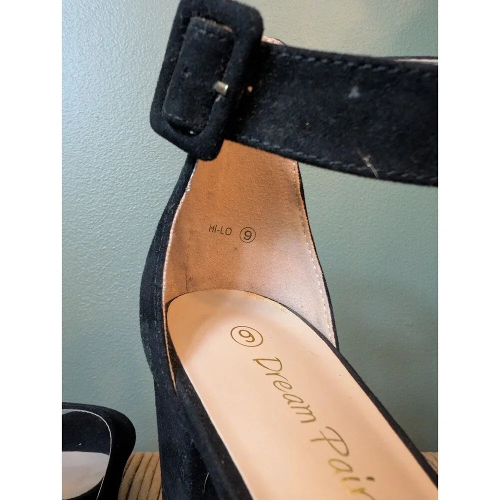 Black Suede Platform Sandals Ankle Women Shoes Sz‎ 9 Clubwear Cocktail Party